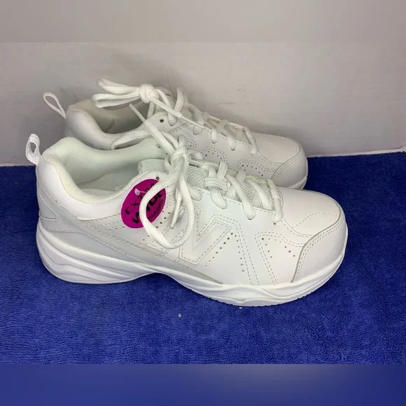 All White Sneakers New Balance Leather Lace School Sneakers Girls Kids Size 3.5 - Picture 4 of 6